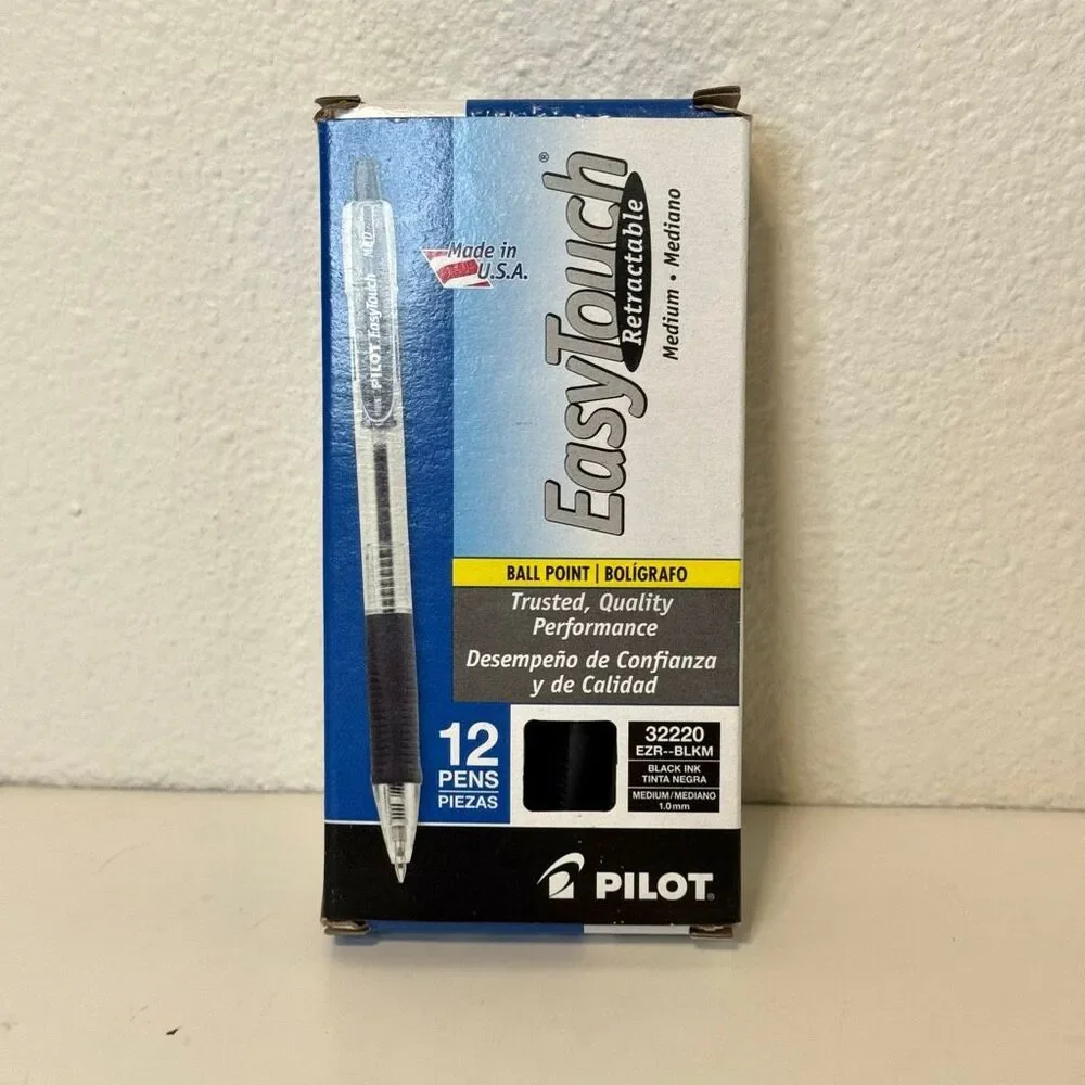 Pilot Easy Touch Pen Medium 32220, Black Ink, Retractable,‎ 1.0mm, Box of 12
